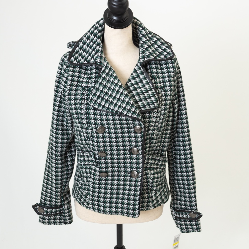 Plaid cropped trench coat houndstooth plaid JouJo M